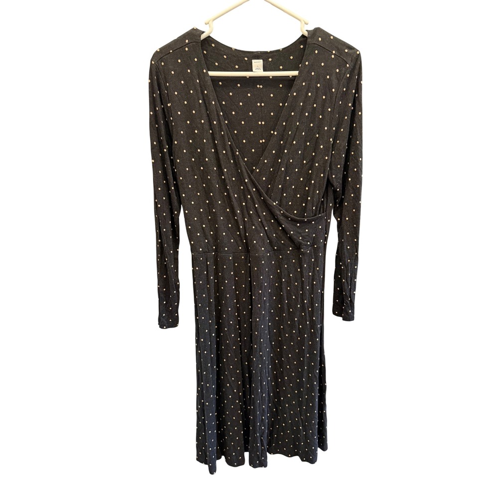 Old Navy Womens Polka Dot Wrap Front Dress Long Sleeve Charcoal Grey Size L